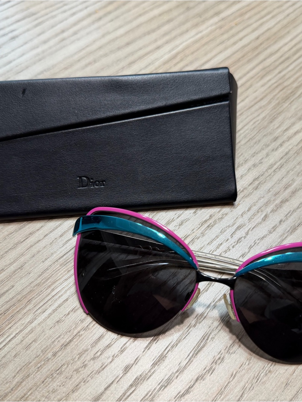Dior Pink and Teal Cat-Eye Sunglasses with Dark Lenses